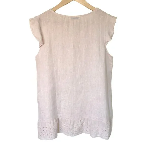 Terzo Millennio Top Womens Small 100% Linen Embroidered Hem Oversized Lagenlook - Picture 2 of 8
